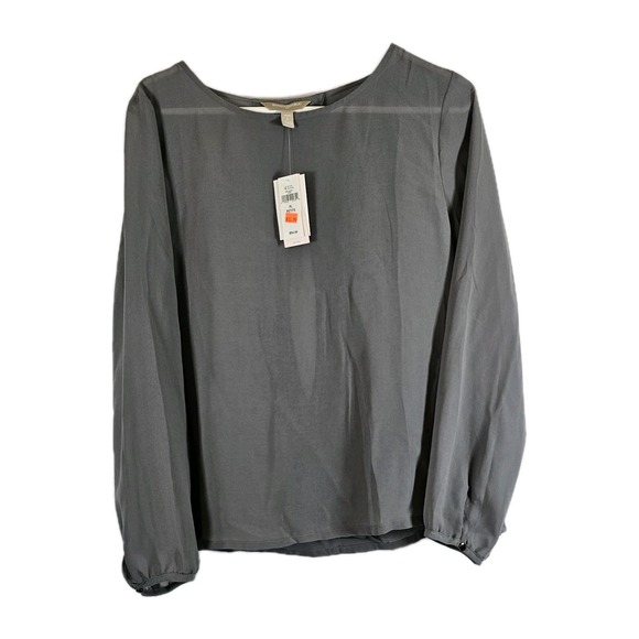 Banana Republic Tops - Banana Republic Womens Petite‎ Large Gray Sheer Open Back Long Slv Top NWT